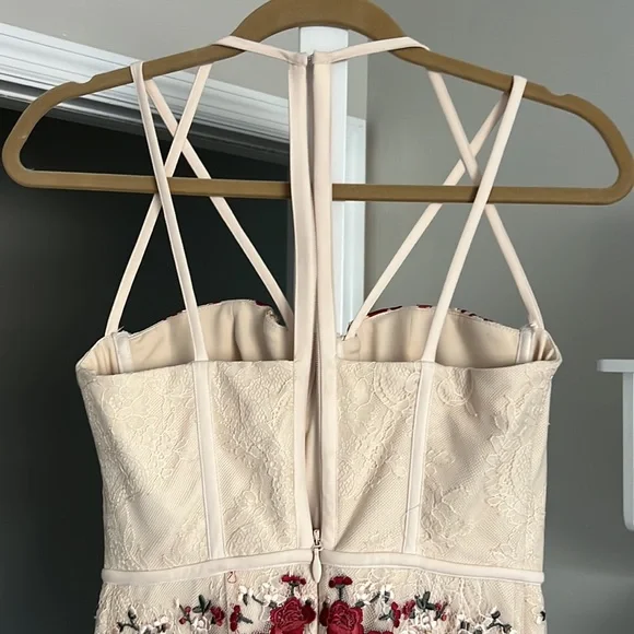 bebe Floral Embroidered Midi Dress - Red and Cream - Picture 7 of 12